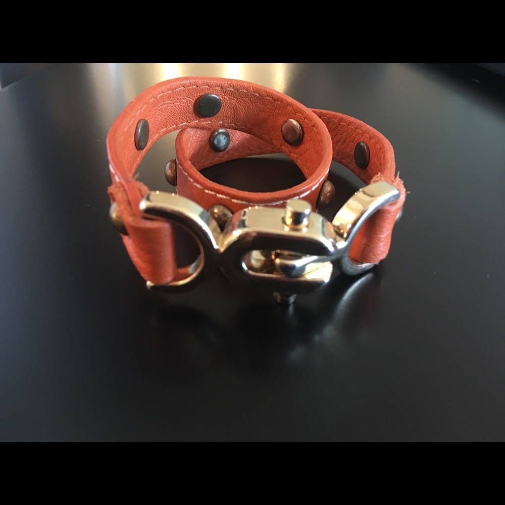 🚫SOLD🚫 Orange leather gold accents wrap bracelet